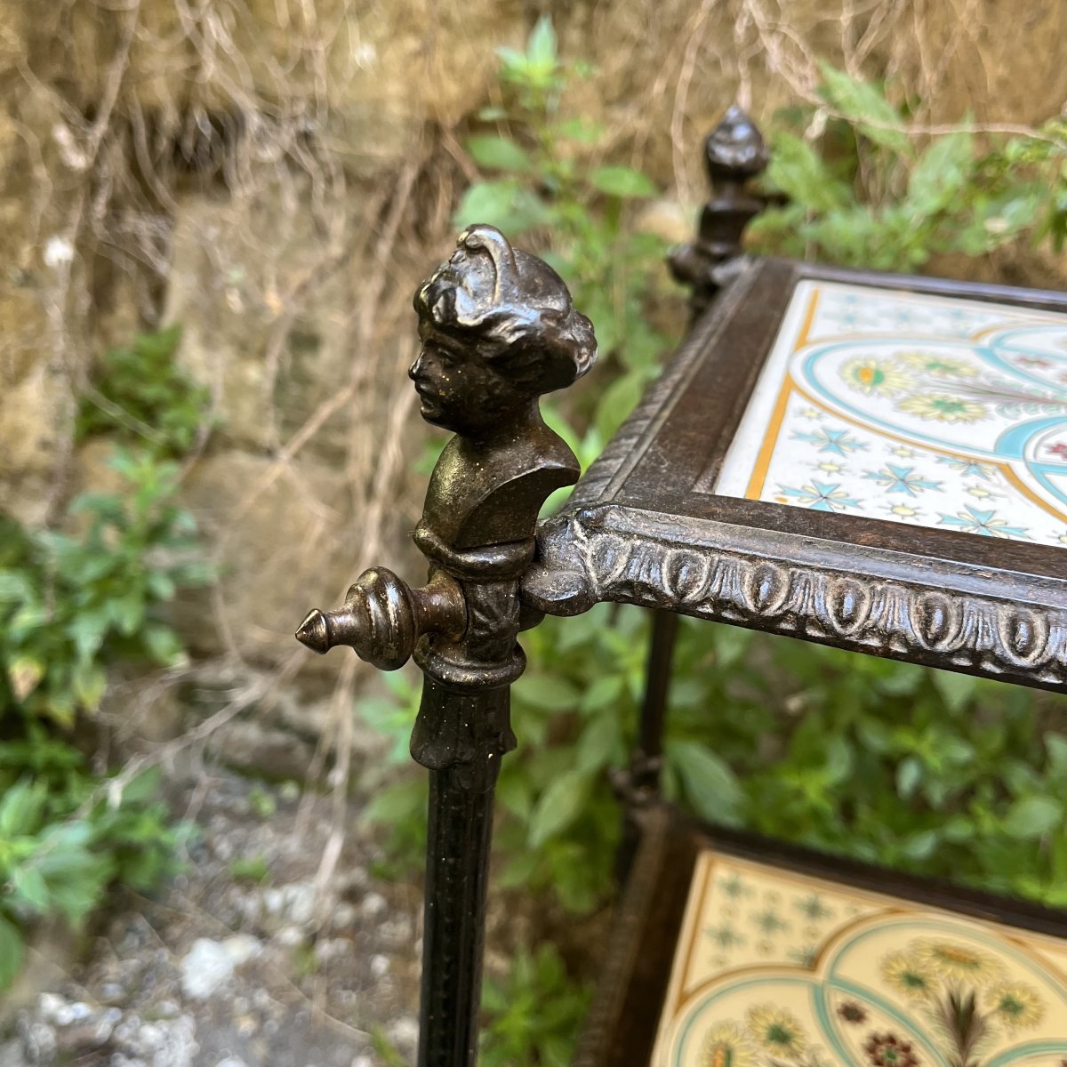 Cast-iron Shelf, Pedestal Table, Or Side Table With Enameled Shelves, 19th Century-photo-6