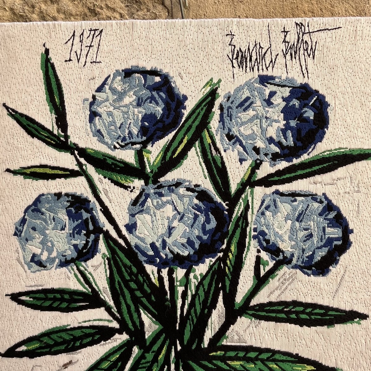 Tapisserie "Les hortensias bleus" de Bernard Buffet, 1971, -photo-2