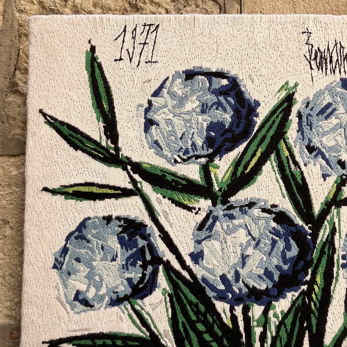 Tapisserie "Les hortensias bleus" de Bernard Buffet, 1971, -photo-1