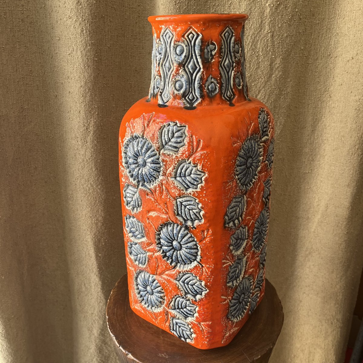 "germany" Vase, Glazed Ceramic With Floral Design, 1950s–1960s-photo-3