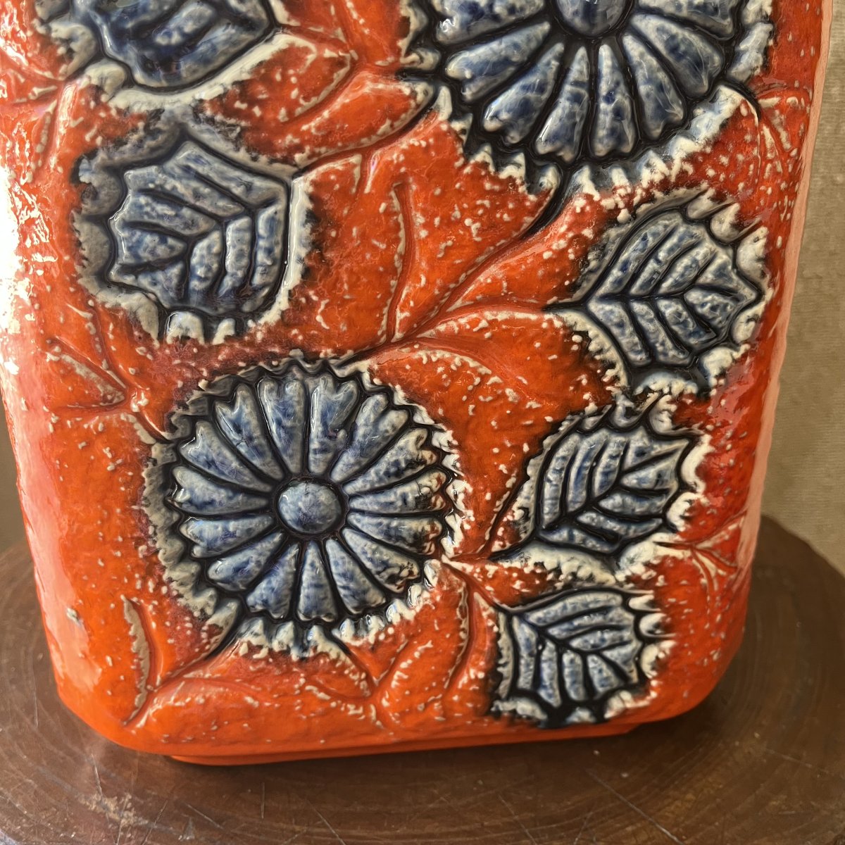 "germany" Vase, Glazed Ceramic With Floral Design, 1950s–1960s-photo-3