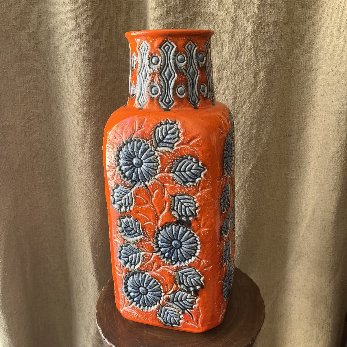 "germany" Vase, Glazed Ceramic With Floral Design, 1950s–1960s-photo-5