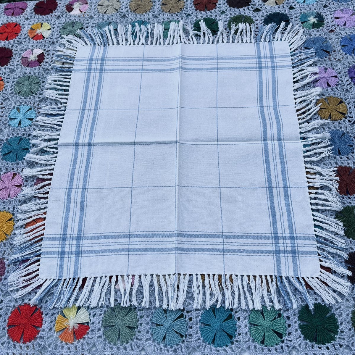 Napkins With Blue Stripes And Fringes -photo-2