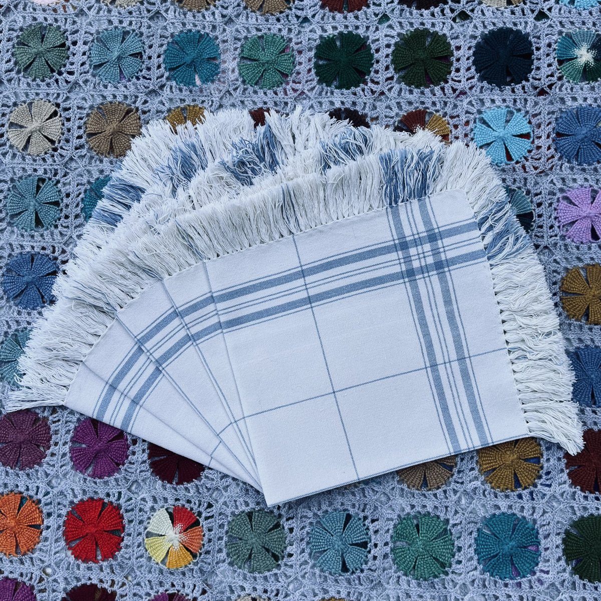 Napkins With Blue Stripes And Fringes -photo-4