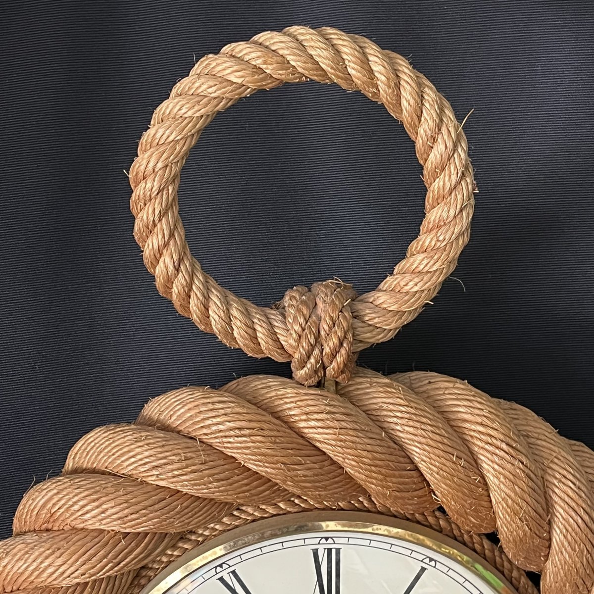 "pocket Watch" Wall Clock By Audoux Minet, Made Of Rope, Circa 1950-photo-2