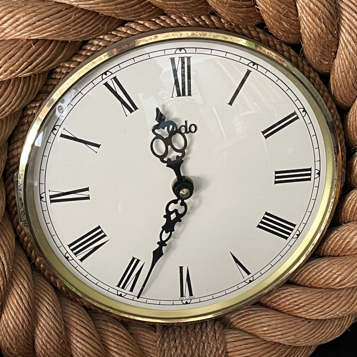 "pocket Watch" Wall Clock By Audoux Minet, Made Of Rope, Circa 1950-photo-3