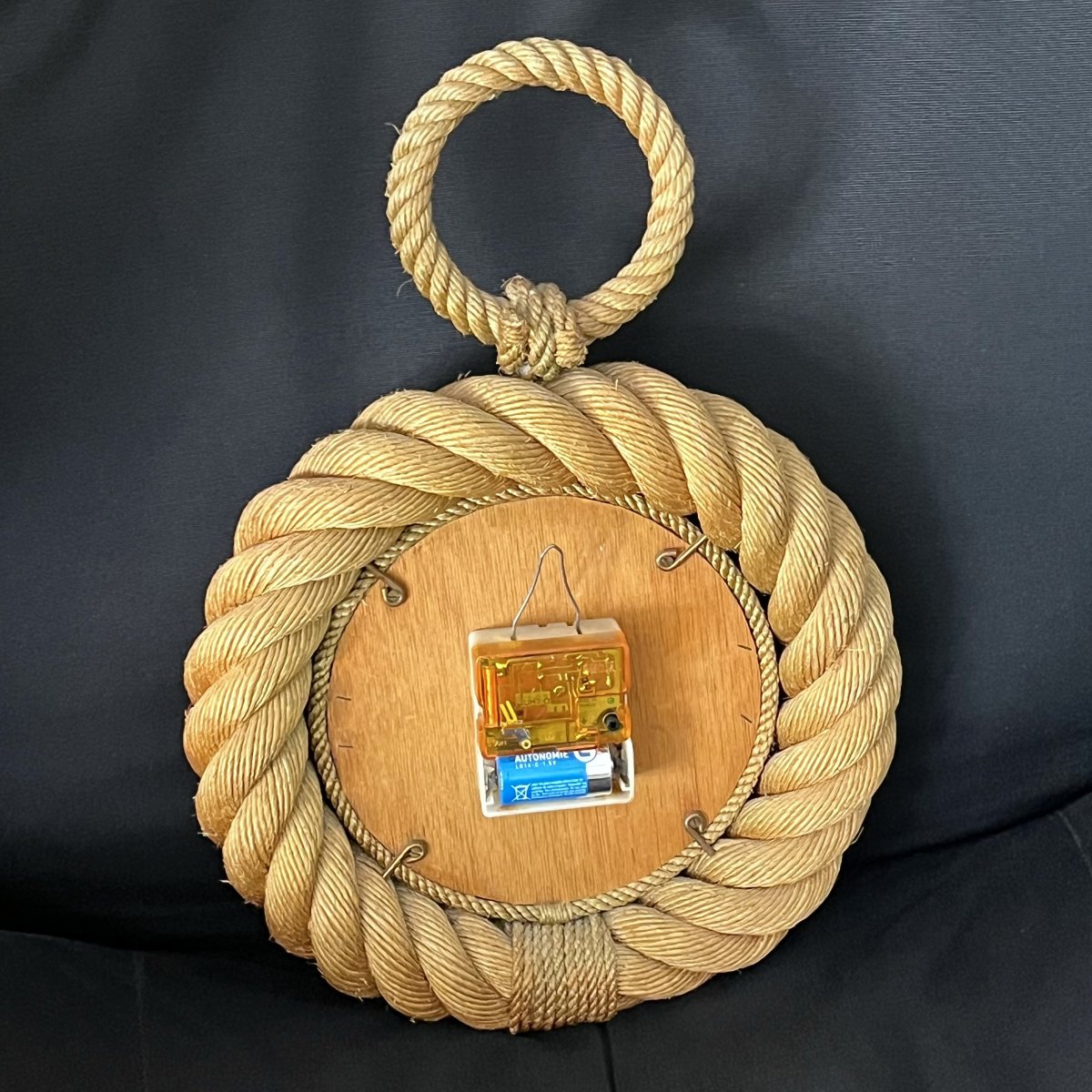 "pocket Watch" Wall Clock By Audoux Minet, Made Of Rope, Circa 1950-photo-1