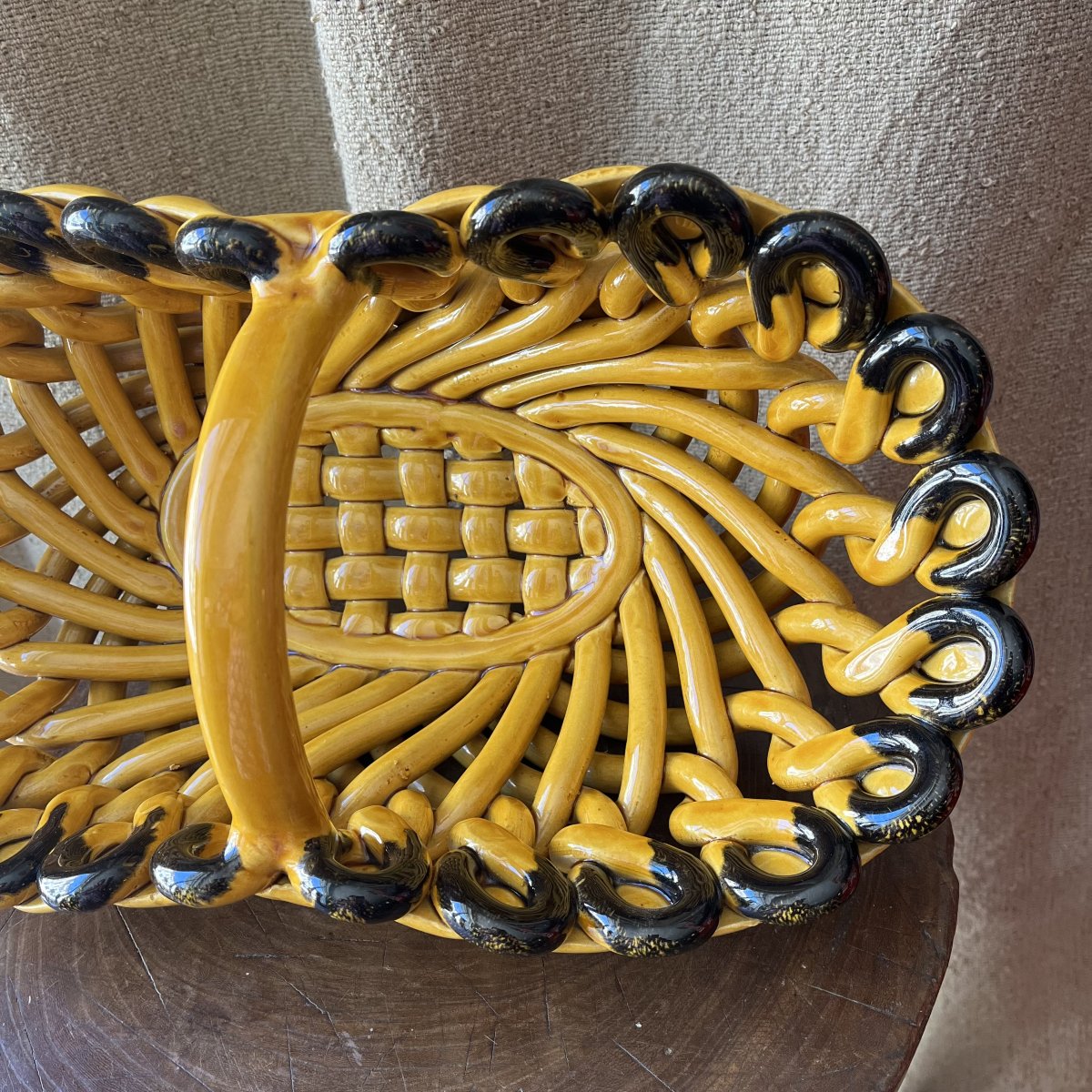 Woven Ceramic Basket By Hélène Ugo In Vallauris -photo-4