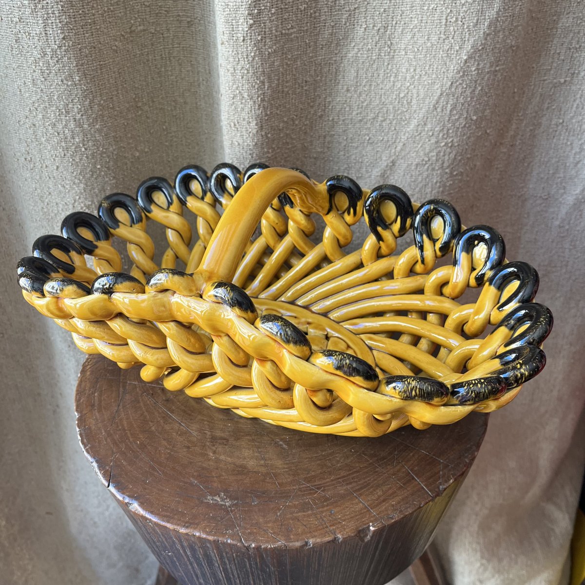 Woven Ceramic Basket By Hélène Ugo In Vallauris -photo-3