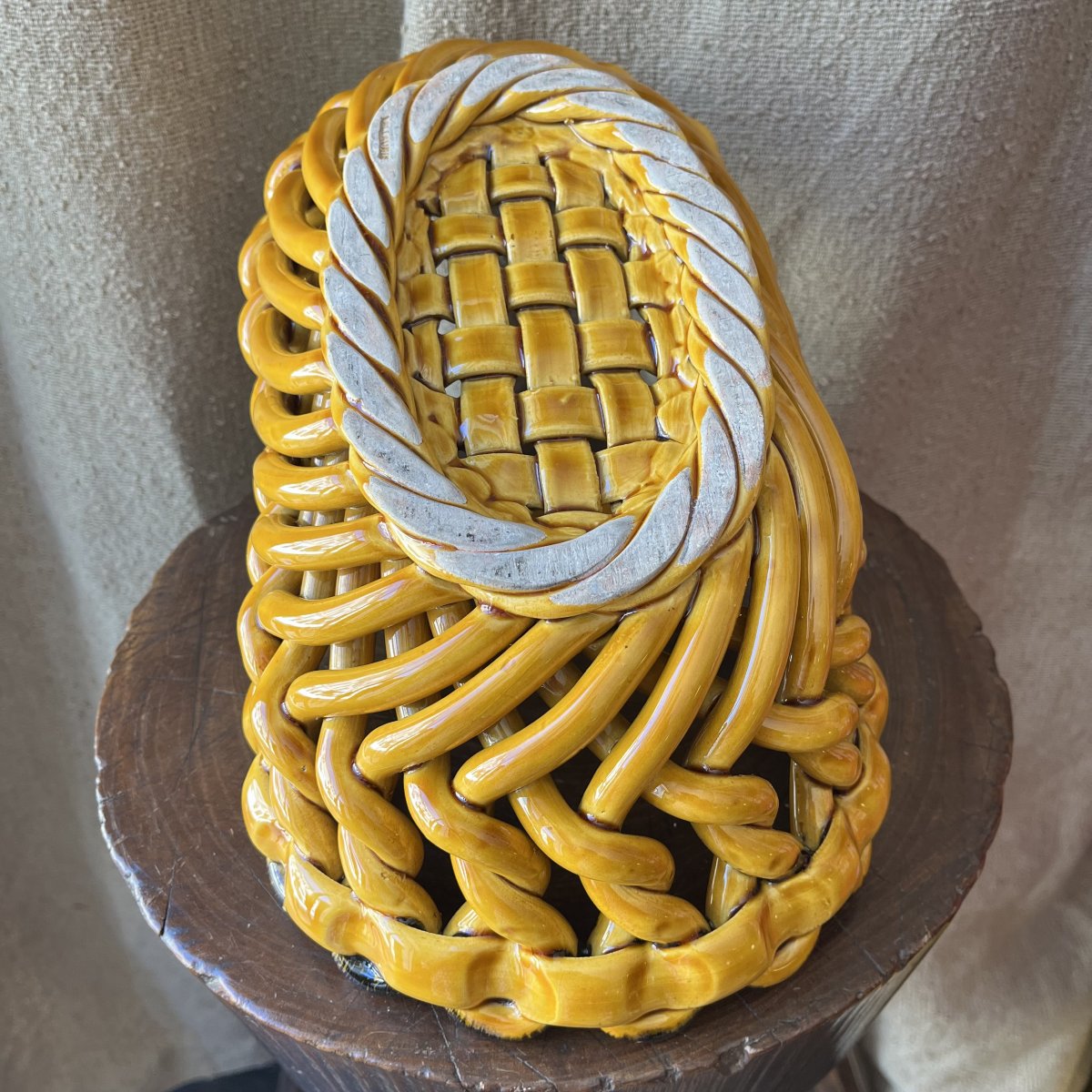 Woven Ceramic Basket By Hélène Ugo In Vallauris -photo-4