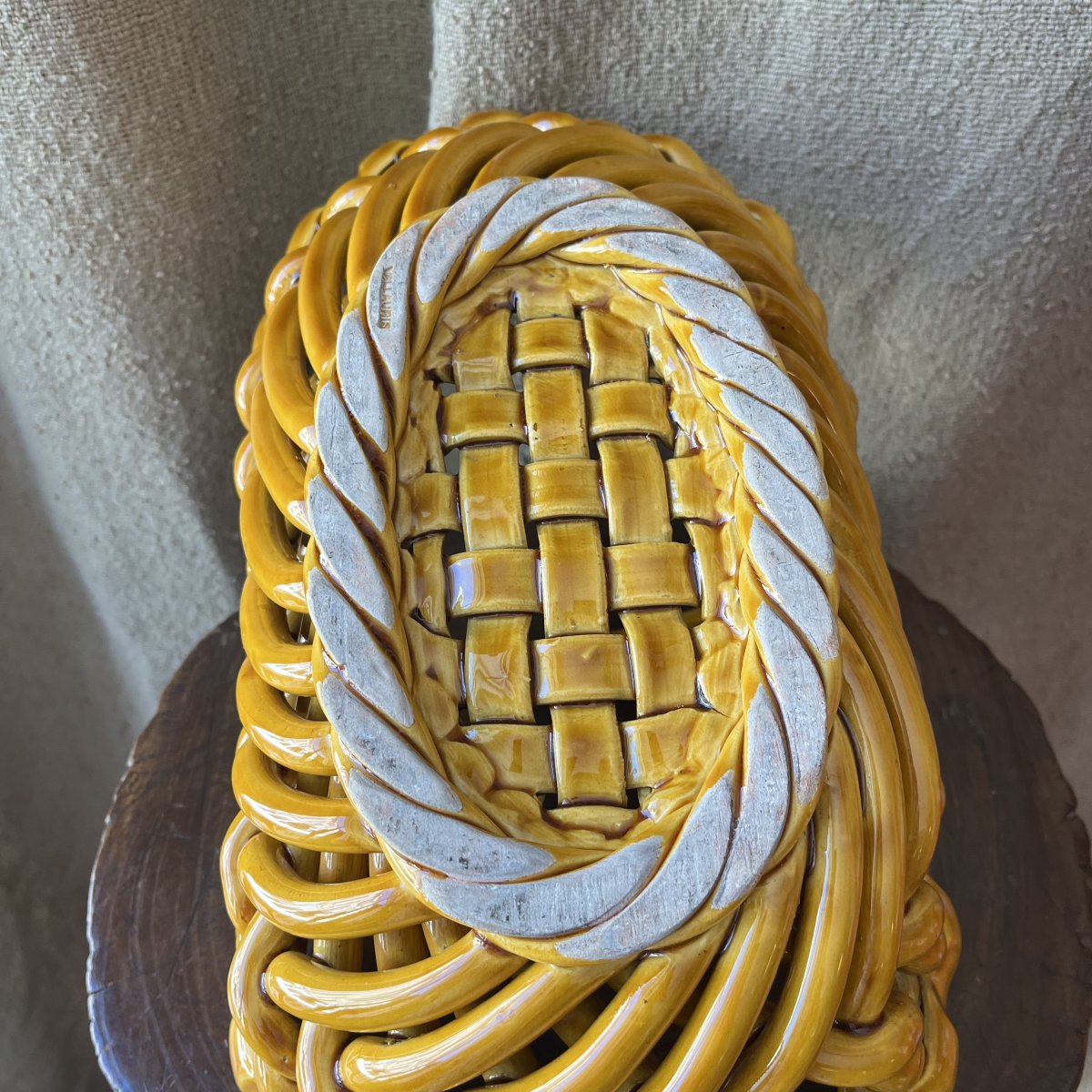 Woven Ceramic Basket By Hélène Ugo In Vallauris -photo-5
