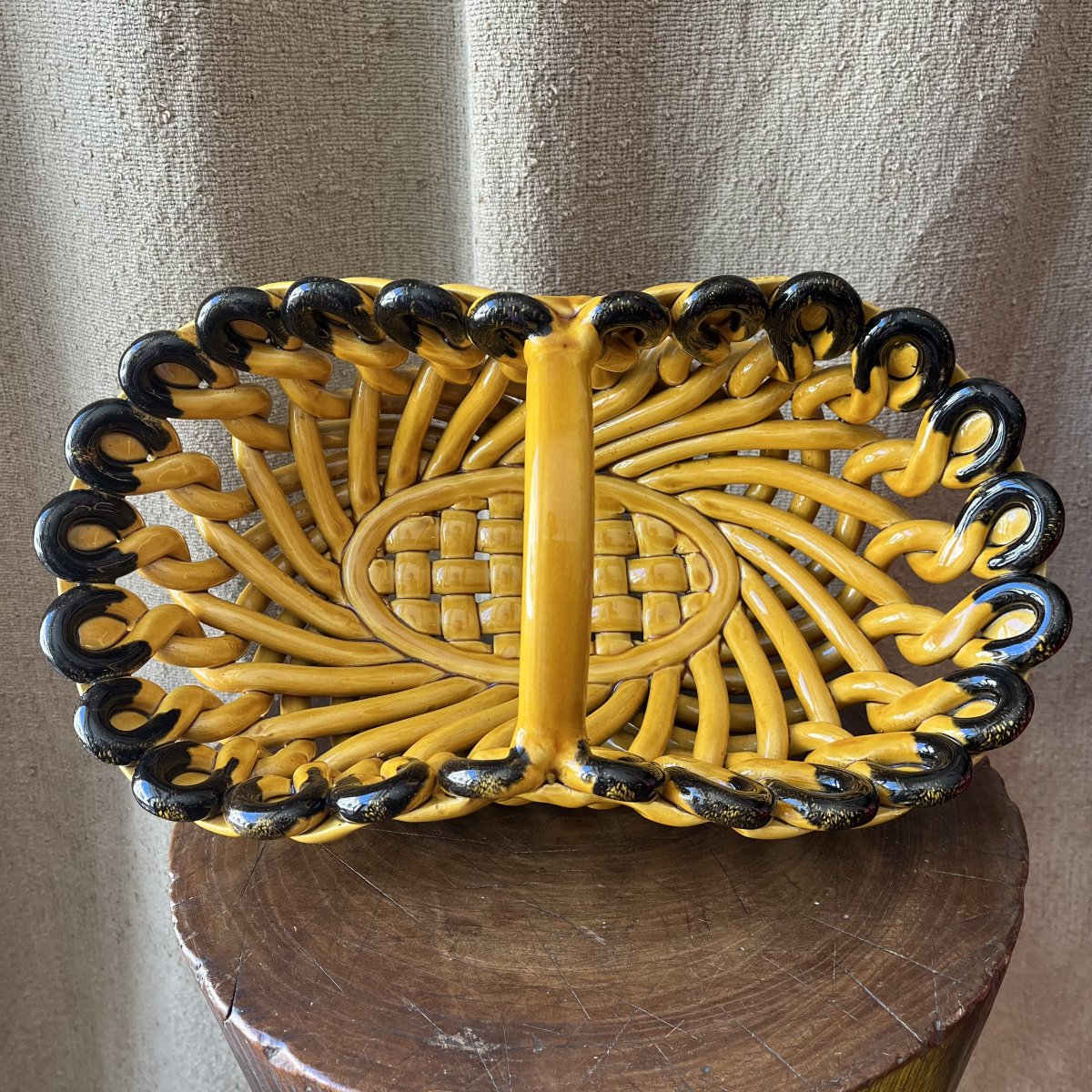 Woven Ceramic Basket By Hélène Ugo In Vallauris 