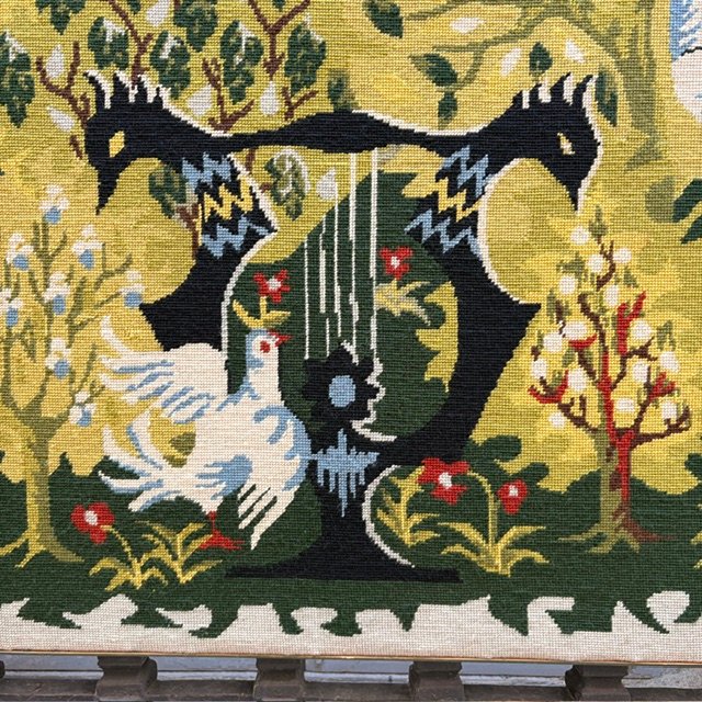 Wall Tapestry “the Lyre With Birds,” Circa 1950-photo-2