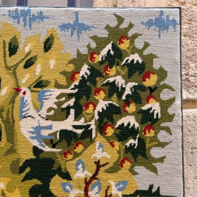 Wall Tapestry “the Lyre With Birds,” Circa 1950-photo-4