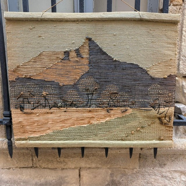 Tapisserie murale "paysage en montagne" en jute et laine vers 1970-photo-3