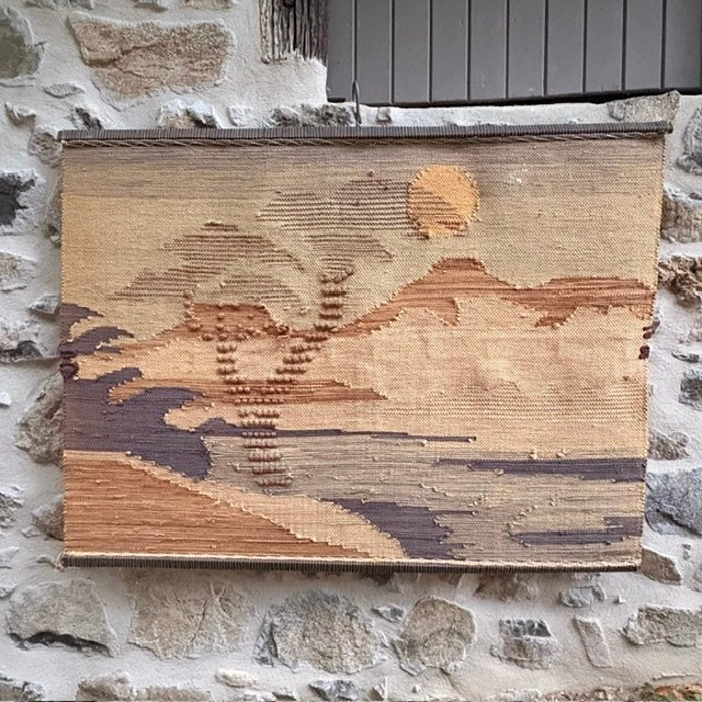 Tapisserie murale "paysage", en jute et laine, vers 1970-photo-1