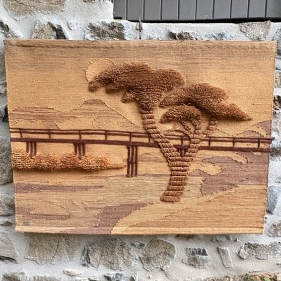 Tapisserie murale "paysage", en jute et laine, vers 1970