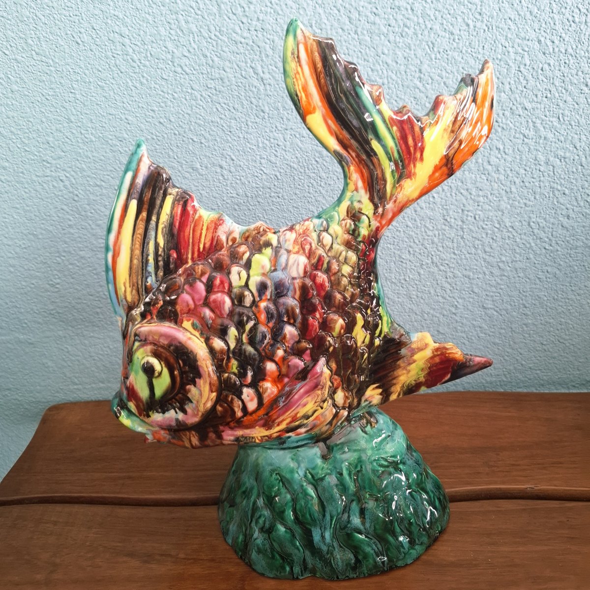 Ceramic Fish From Vallauris By André Rosselo, Circa 1950-photo-2