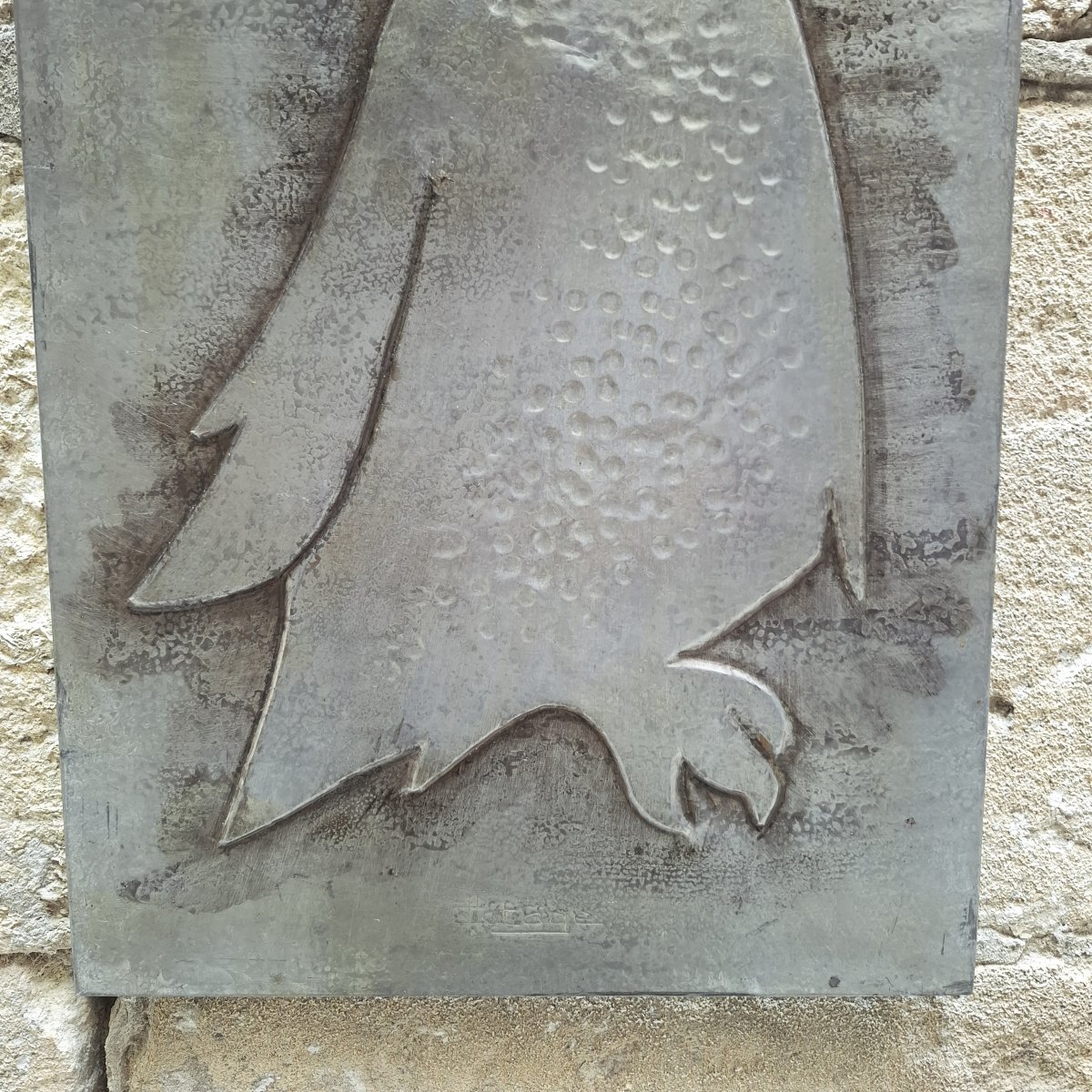 Repoussé Metal Wall Plaque Featuring An Owl Design, Circa 1970-photo-3
