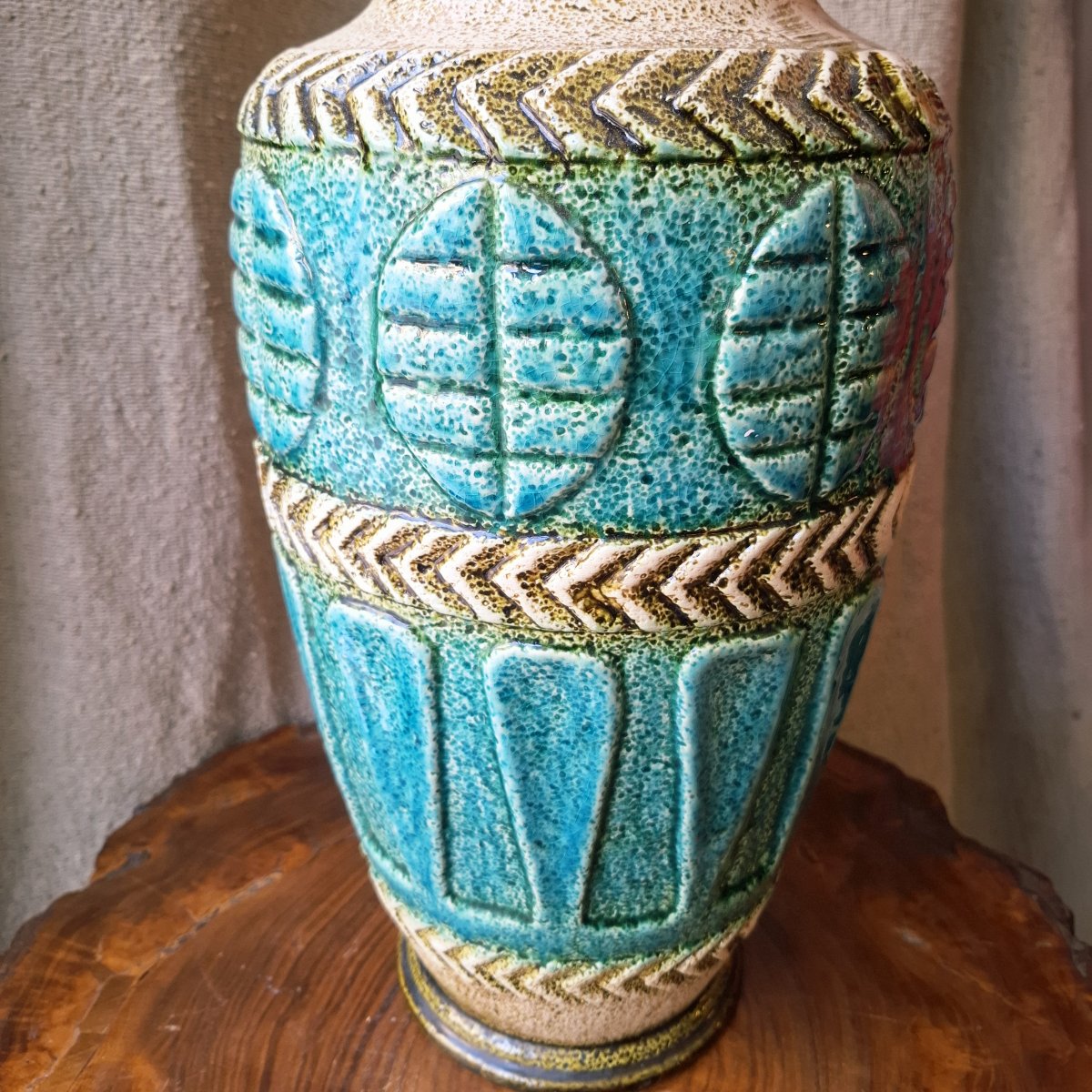 W. Germany Vase, Made Of Turquoise-blue Ceramic, From The 1950s-photo-2