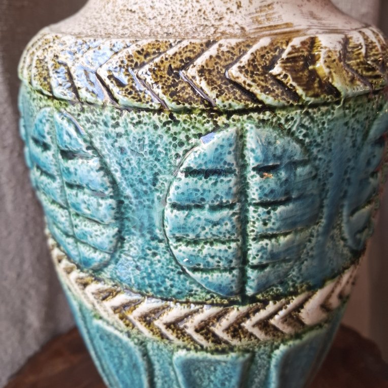 W. Germany Vase, Made Of Turquoise-blue Ceramic, From The 1950s-photo-3