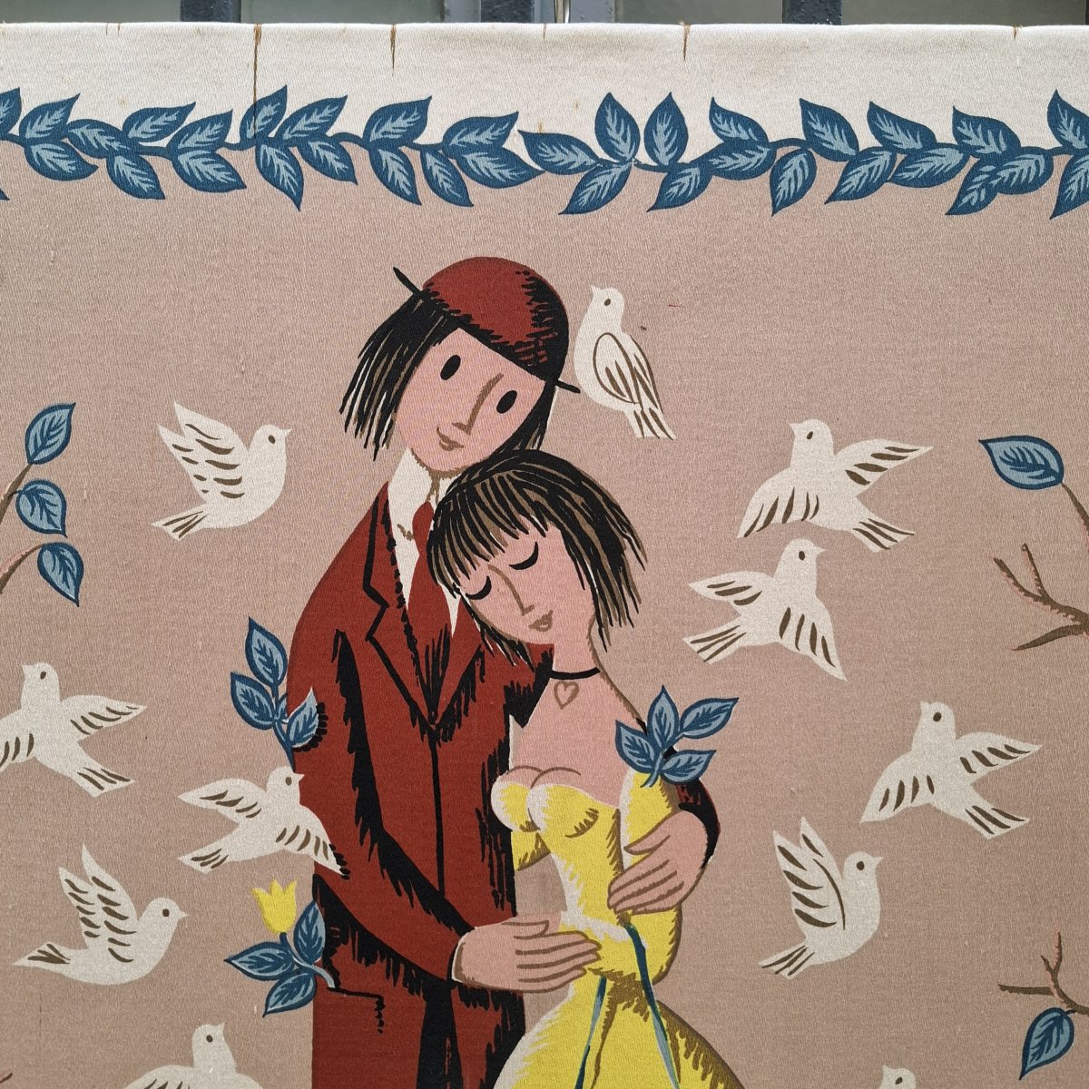 Tapisserie sérigraphie "les amoureux de Peynet", circa 1950-photo-2
