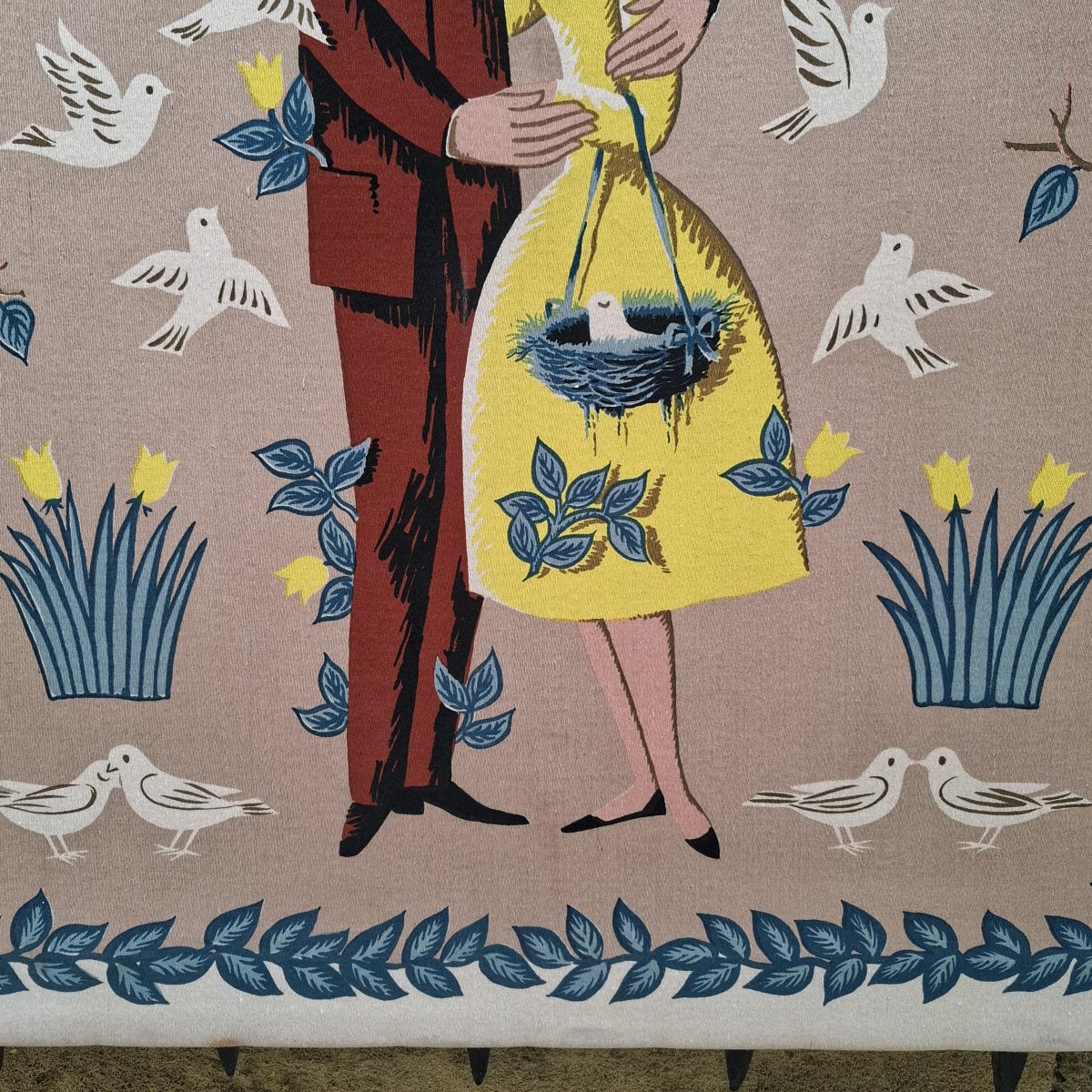 Tapisserie sérigraphie "les amoureux de Peynet", circa 1950-photo-3