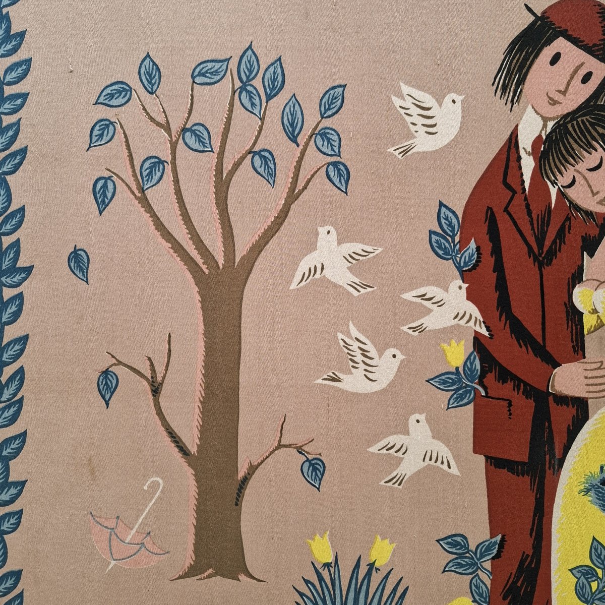 Tapisserie sérigraphie "les amoureux de Peynet", circa 1950-photo-2