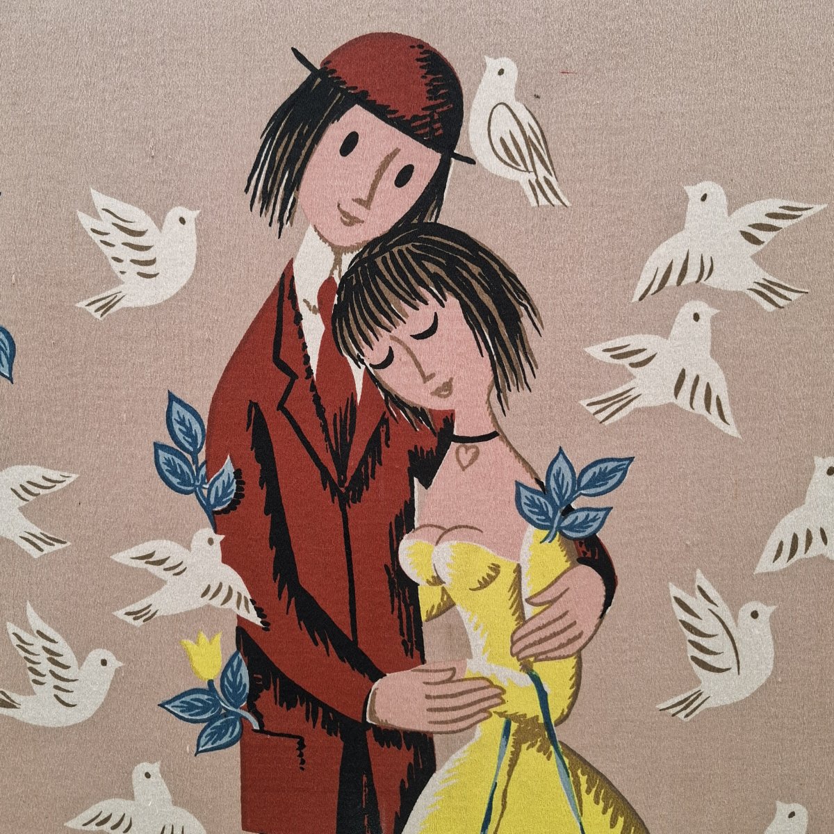 Tapisserie sérigraphie "les amoureux de Peynet", circa 1950-photo-3