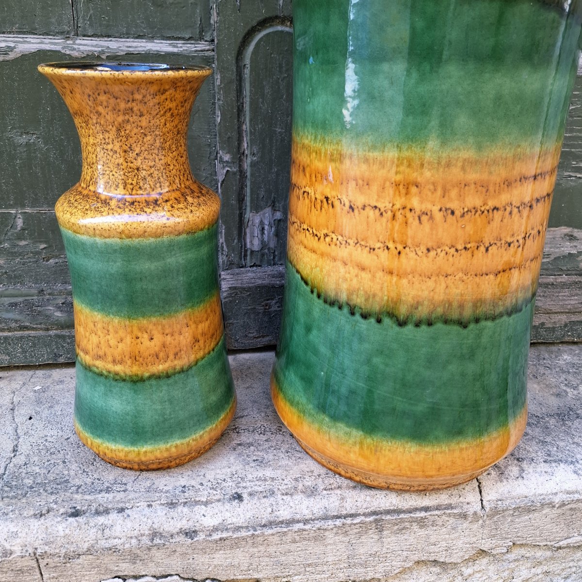 West German Vases Made Of Glazed Yellow And Green Ceramic, 1950s-photo-3