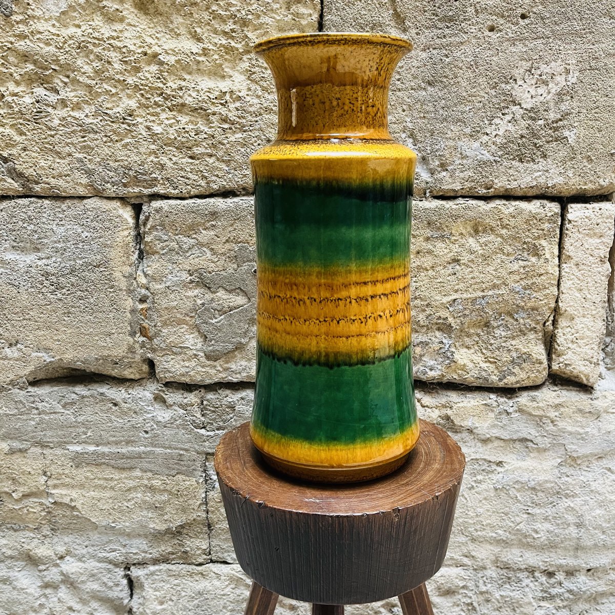 West German Vases Made Of Glazed Yellow And Green Ceramic, 1950s-photo-4