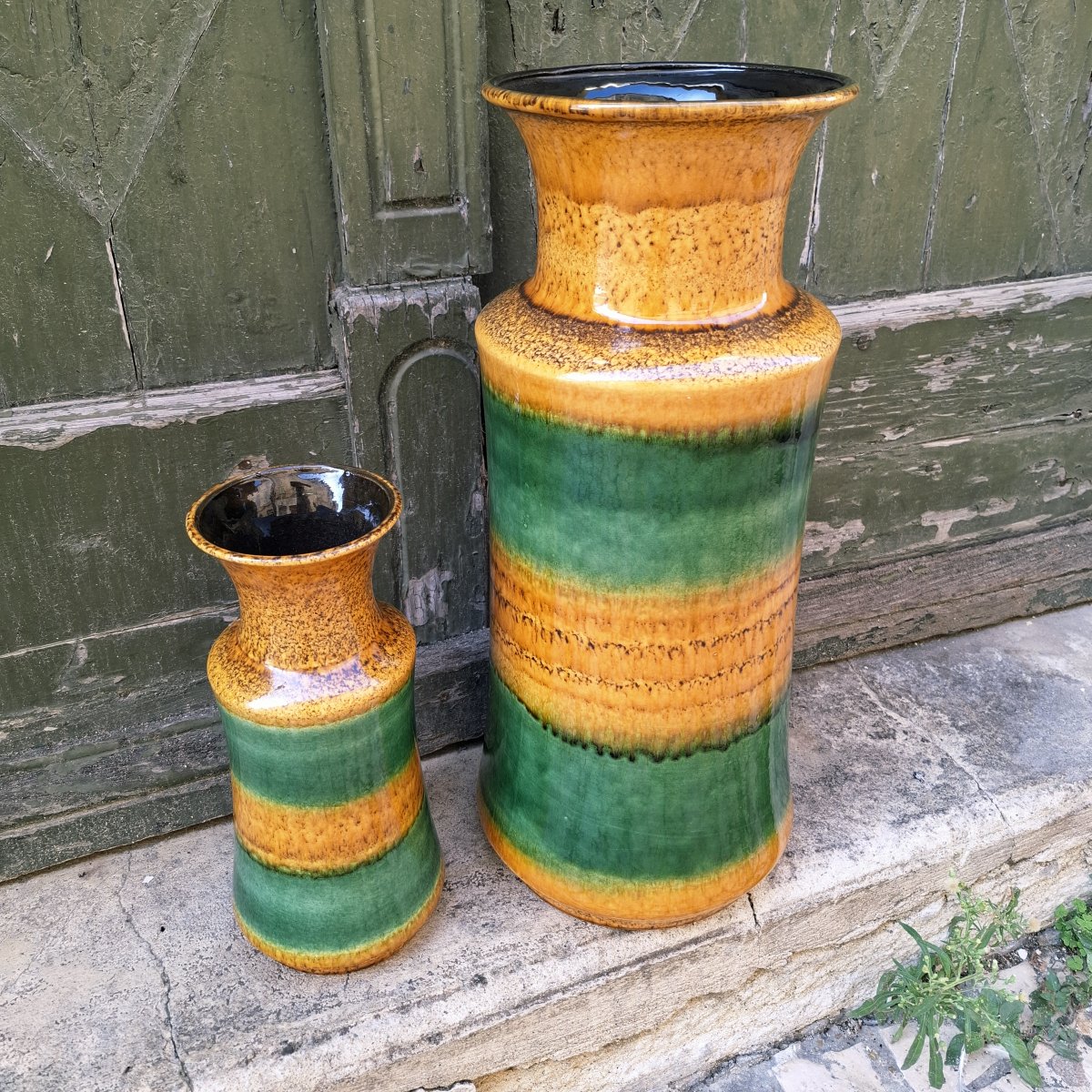West German Vases Made Of Glazed Yellow And Green Ceramic, 1950s-photo-7