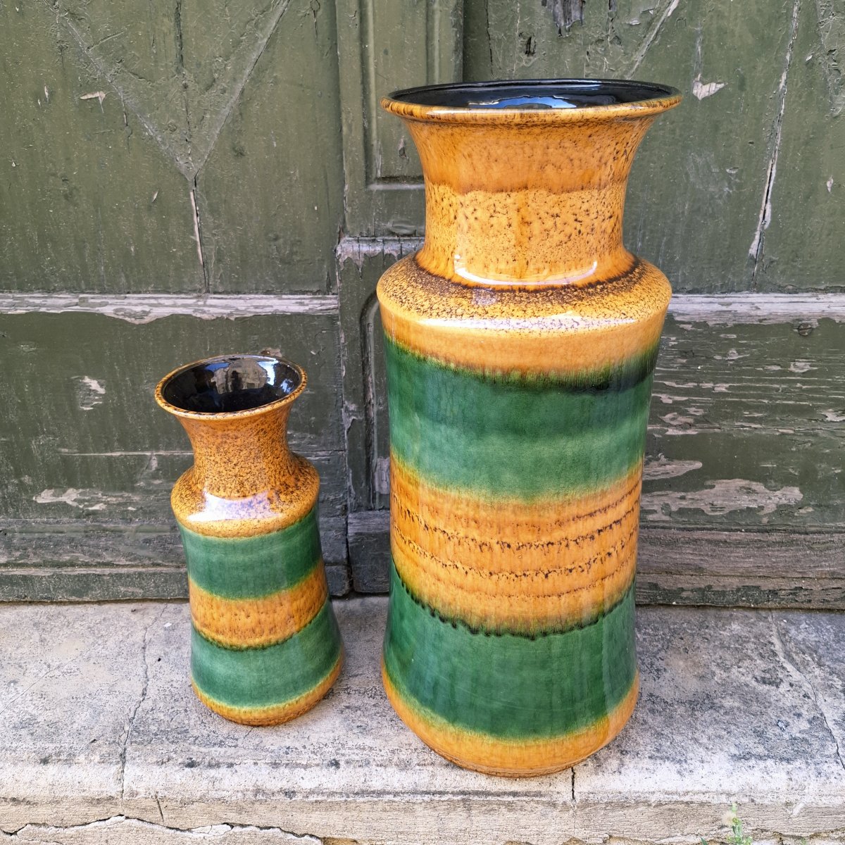 West German Vases Made Of Glazed Yellow And Green Ceramic, 1950s