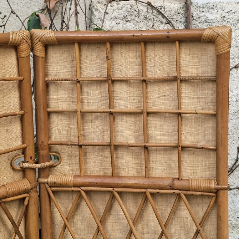 Rattan Screen, 3 Panels, Circa 1960-photo-2