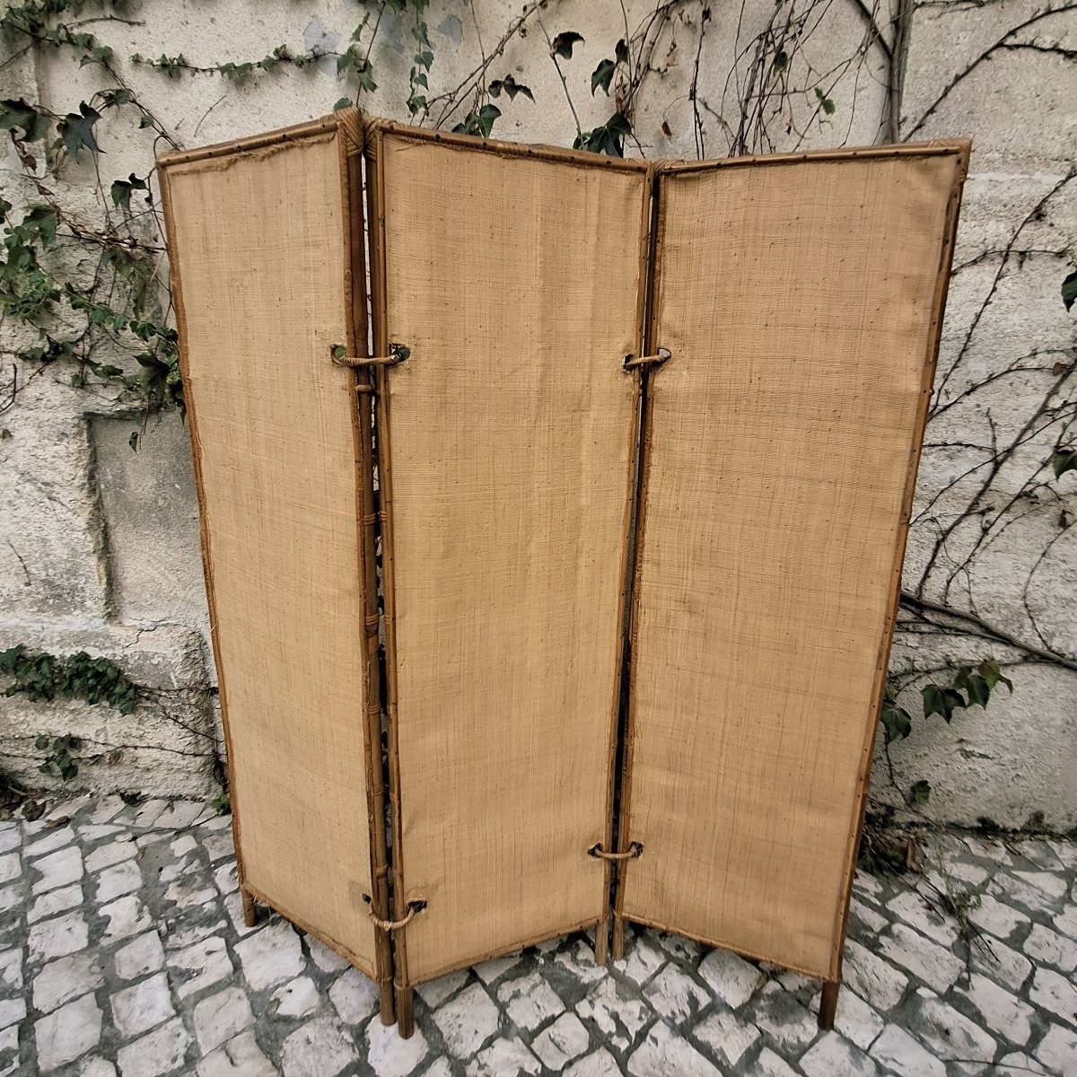 Rattan Screen, 3 Panels, Circa 1960-photo-3
