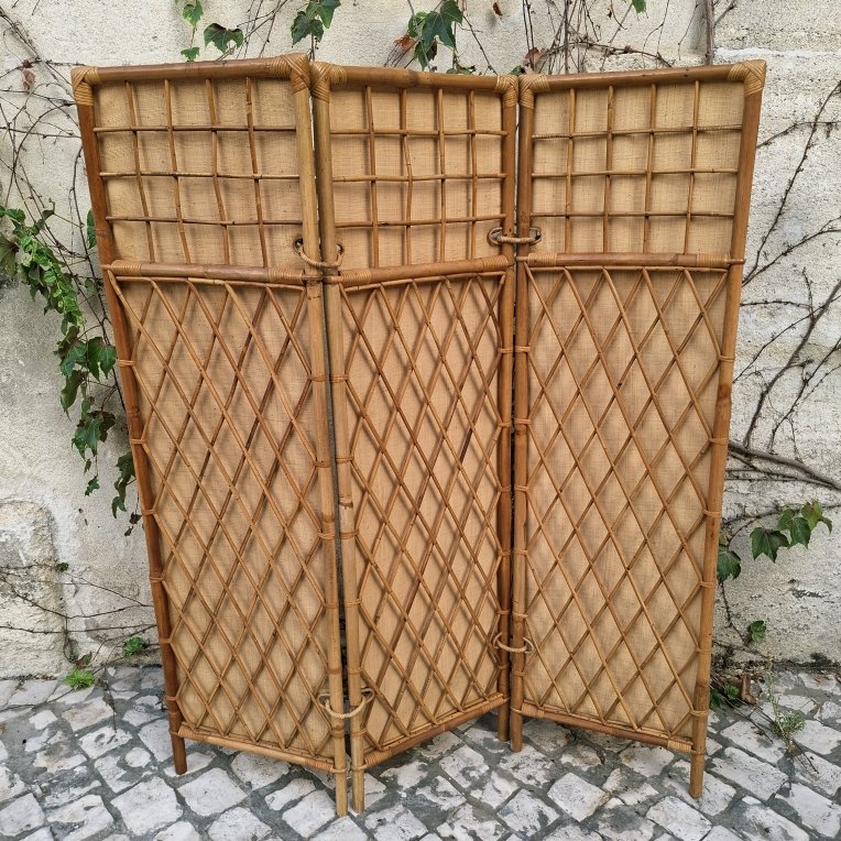 Rattan Screen, 3 Panels, Circa 1960