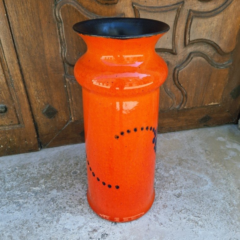 Vase en céramique  orange, Hollande ou West Germany, vers 1960-photo-4