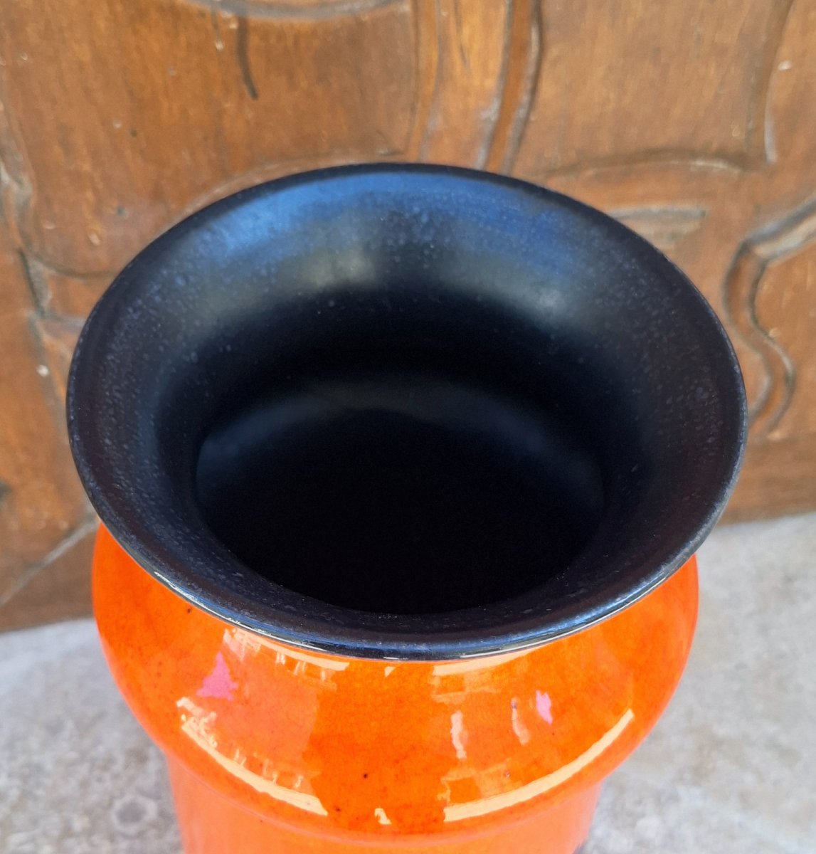 Vase en céramique  orange, Hollande ou West Germany, vers 1960-photo-2
