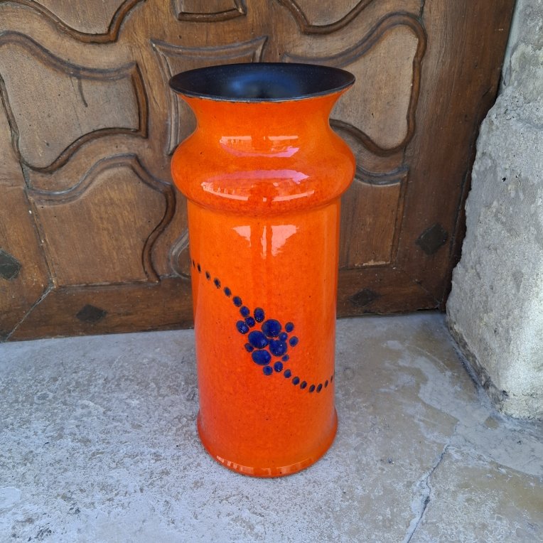 Vase en céramique  orange, Hollande ou West Germany, vers 1960