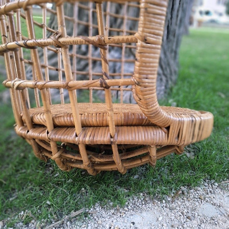 Fauteuil suspendu en rotin, années 1960-70-photo-6