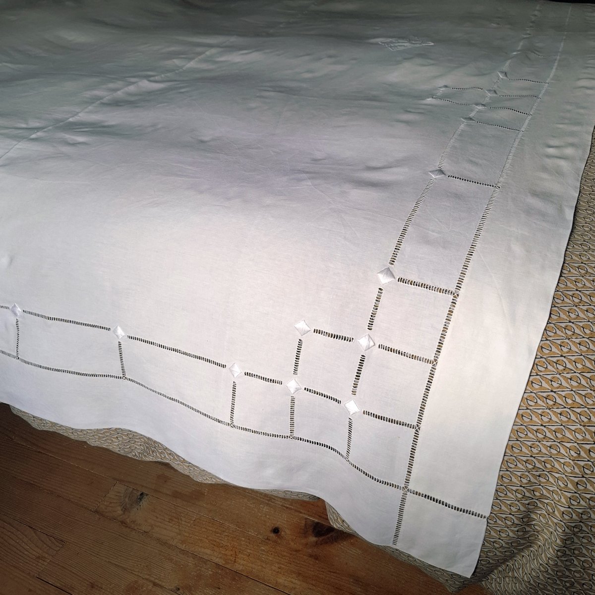 Drap brodé main en lin monogrammé CO ou BO vers 1930-photo-2