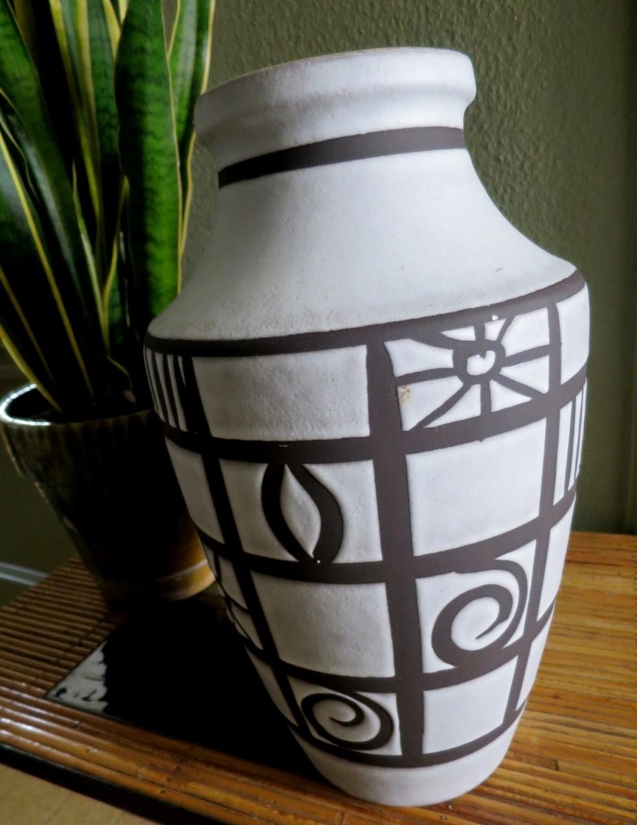 Grand vase W. Germany blanc gris et noir vers 1960-photo-2