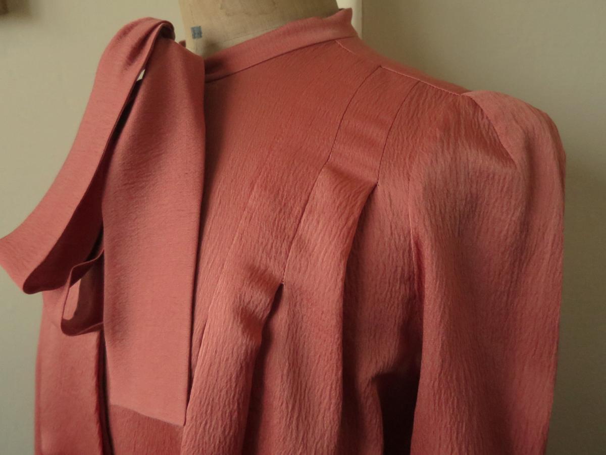 Blouse Sonia Rykiel Pink Silk Salmon Collar Lavallière, Size 42-photo-2