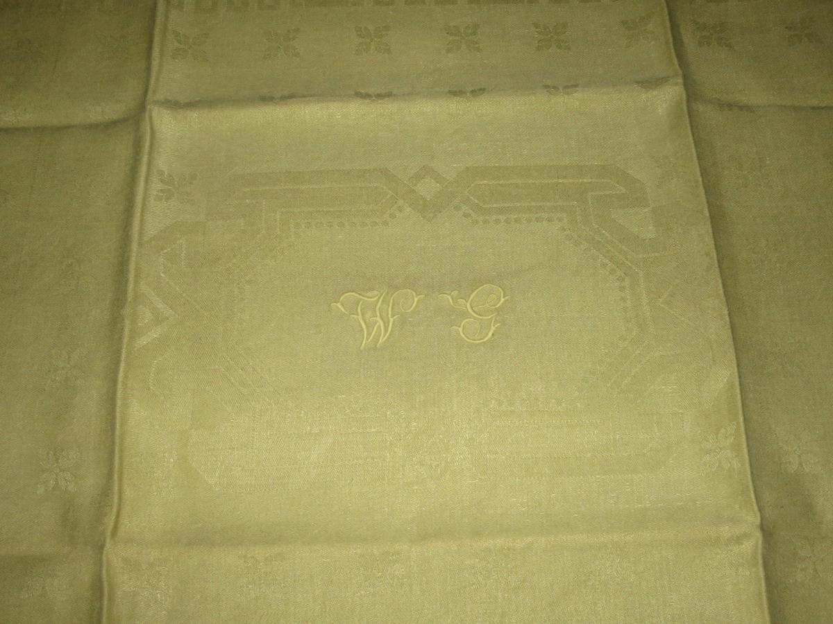 6 serviettes anciennes en lin teintes en vert anis monogrammées WG-photo-3