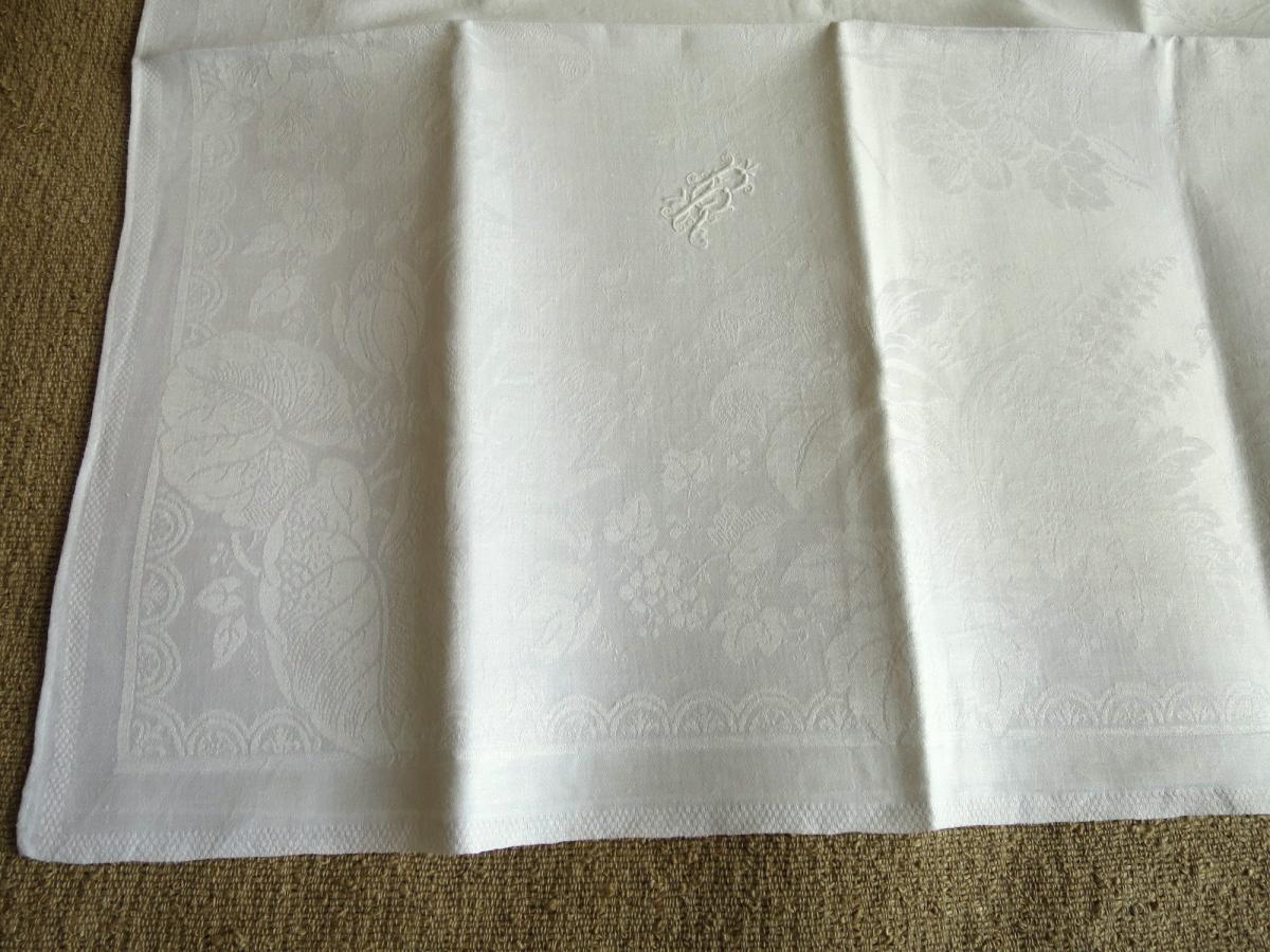 Nappe et 11 serviettes fin XIX° en damassé de lin monogrammée ER-photo-3