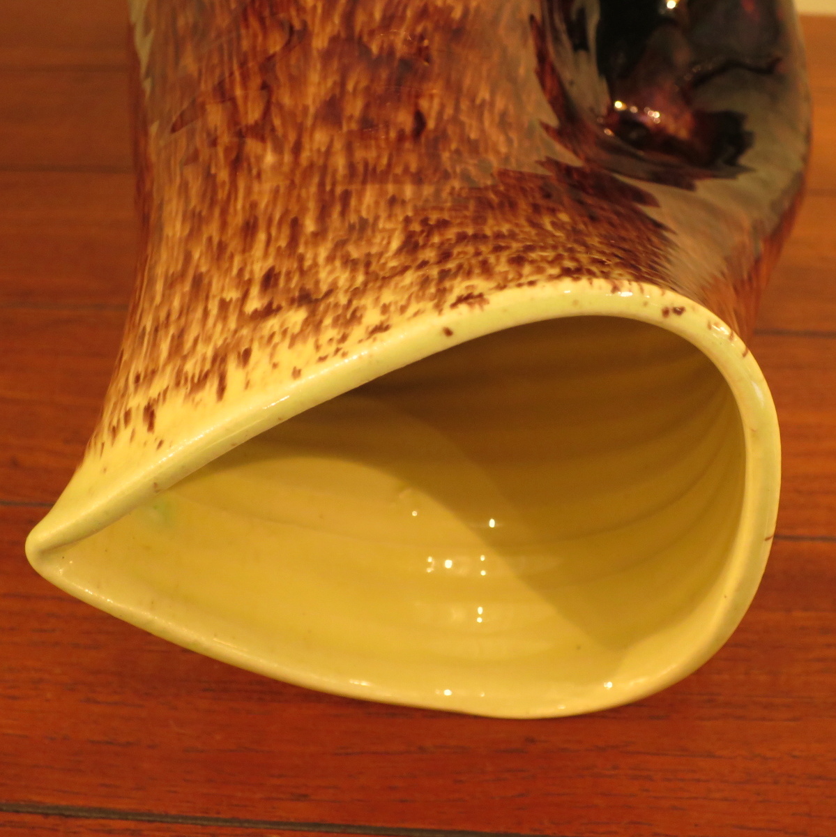 Pitcher Accolay Yellow And Brown Speckled Circa 1950-photo-1