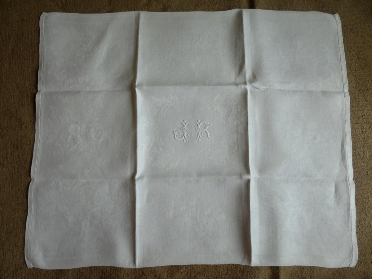  8 serviettes anciennes en lin damassé monogrammées EG et JR vers 1900-photo-3