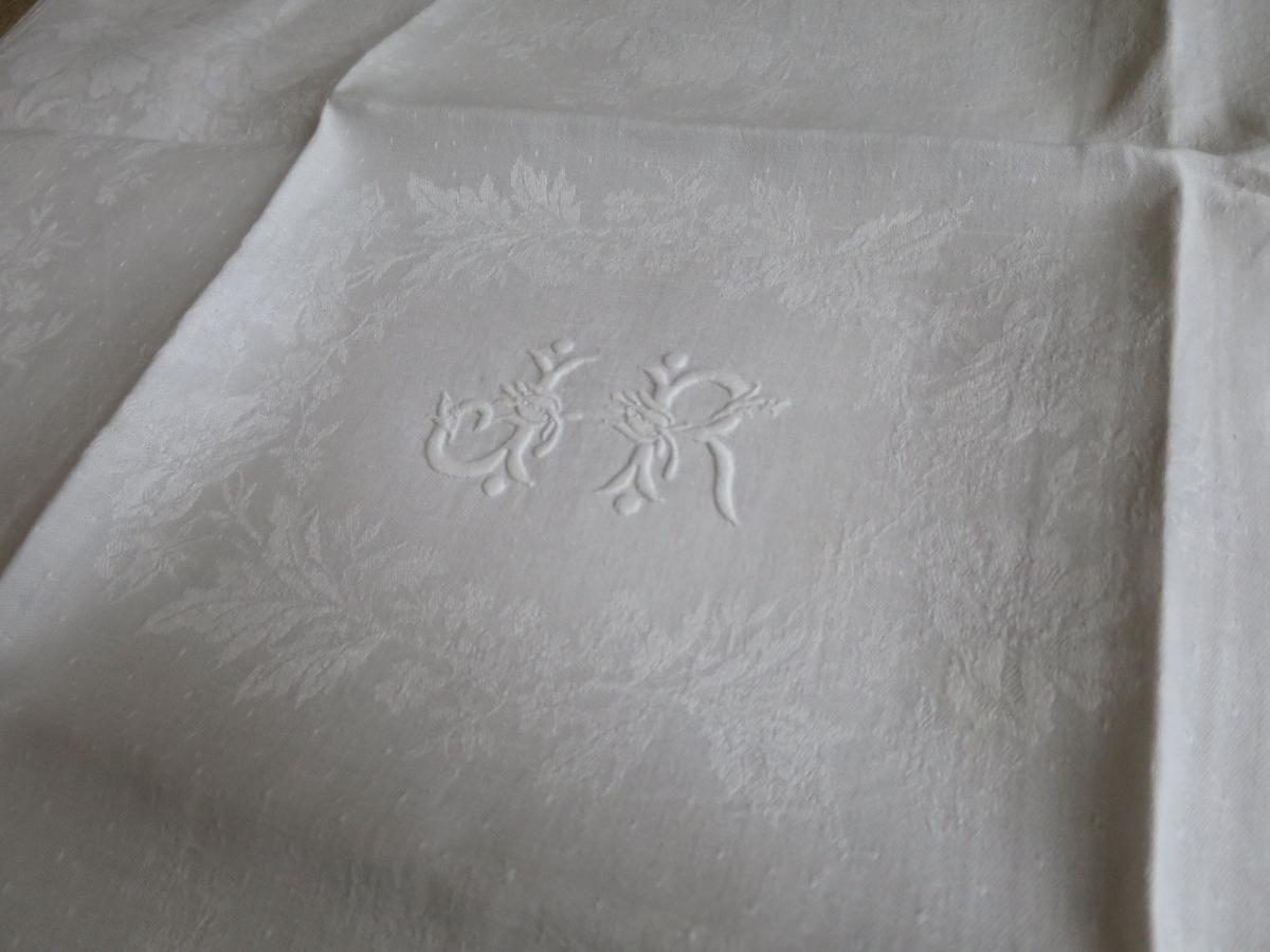  8 serviettes anciennes en lin damassé monogrammées EG et JR vers 1900-photo-4