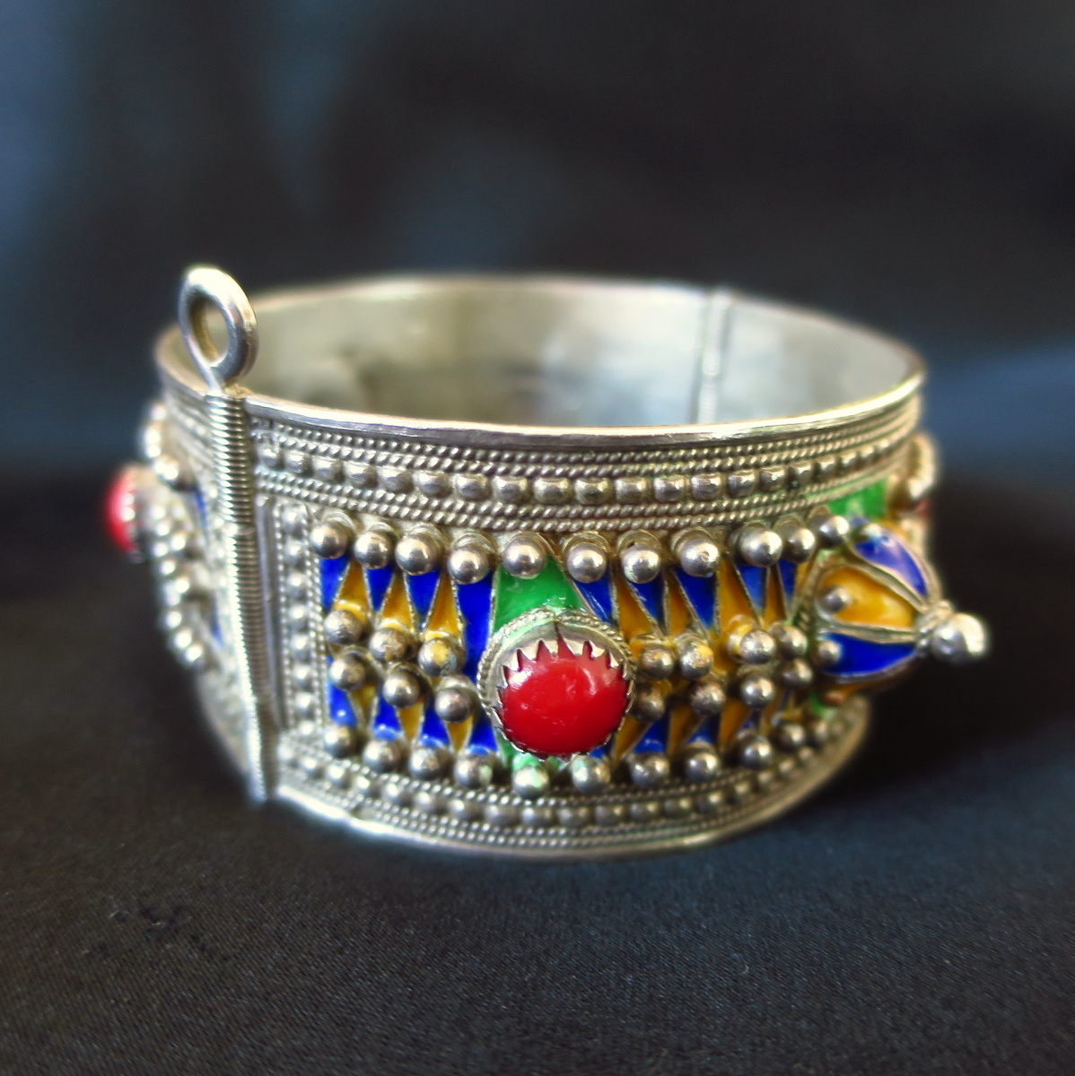 Berber Bracelet In Silver, Coral And Cloisonné Enamel-photo-4