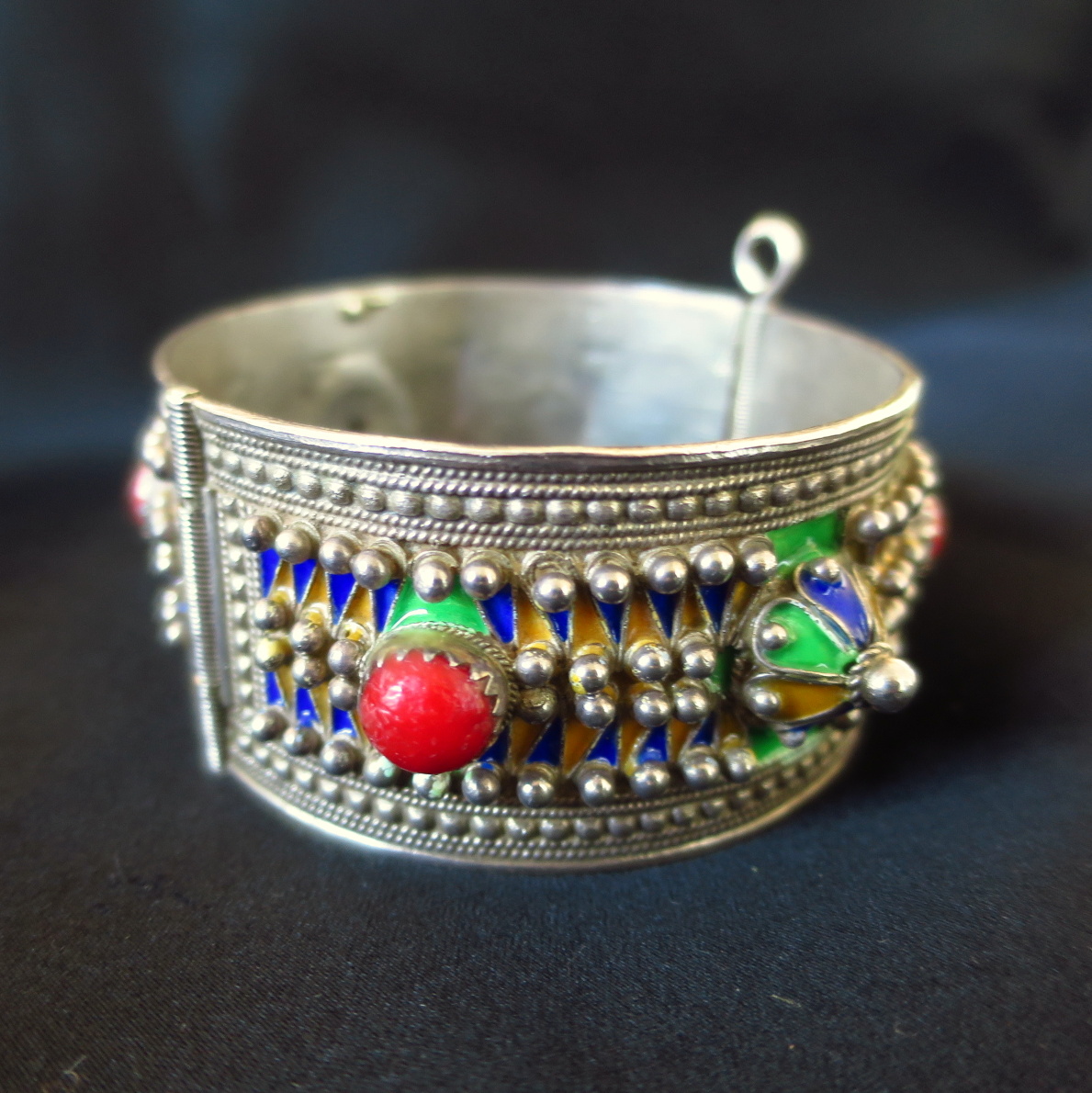 Berber Bracelet In Silver, Coral And Cloisonné Enamel-photo-2